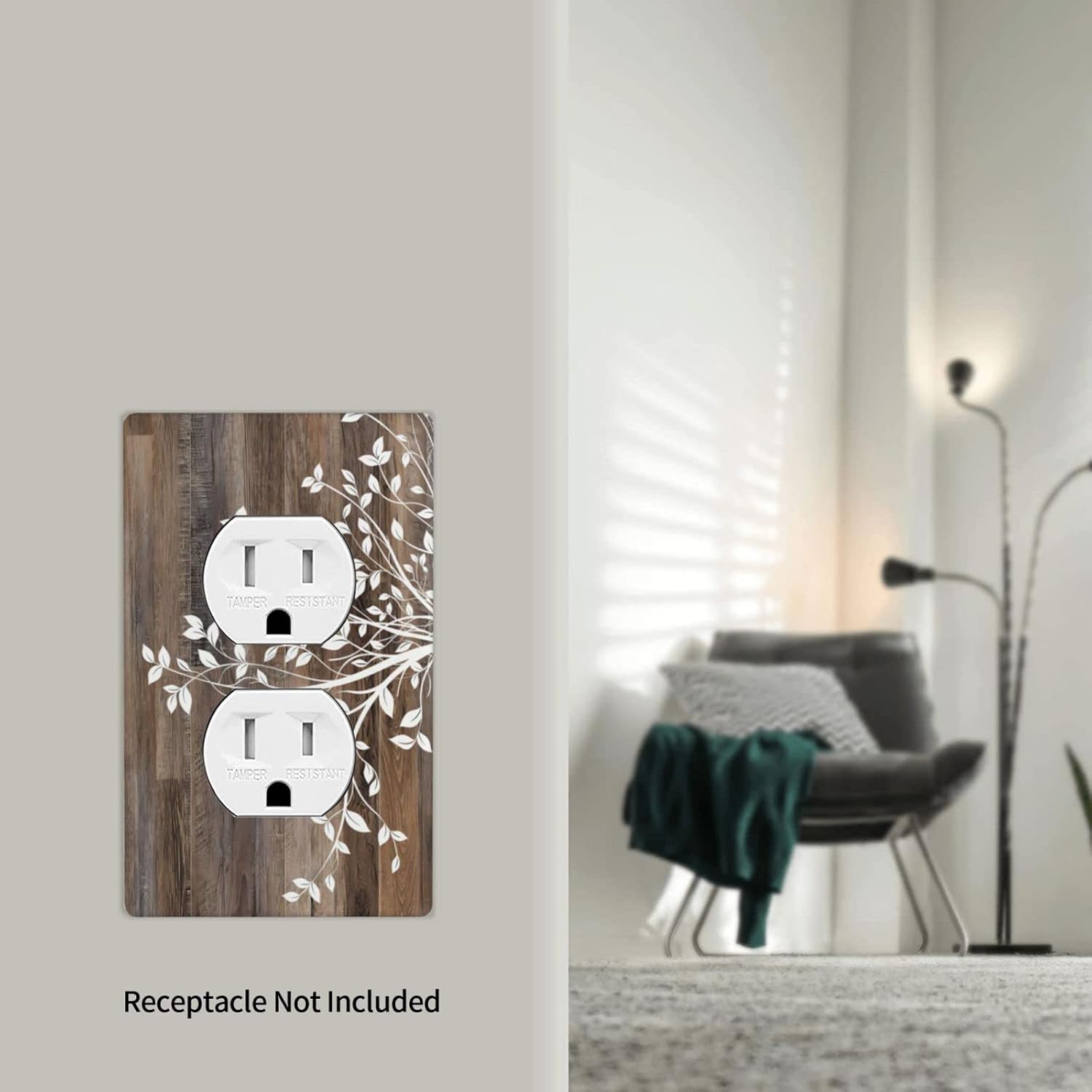 Rustic Wood Tree Print Duplex Outlet Covers Light Switch Plate Covers Farmhouse Decorative Grey Brown Electrical Cover Vintage Faceplate Wall Plate for Bathroom Kitchen Bedroom Decor 3 x 5 Inch