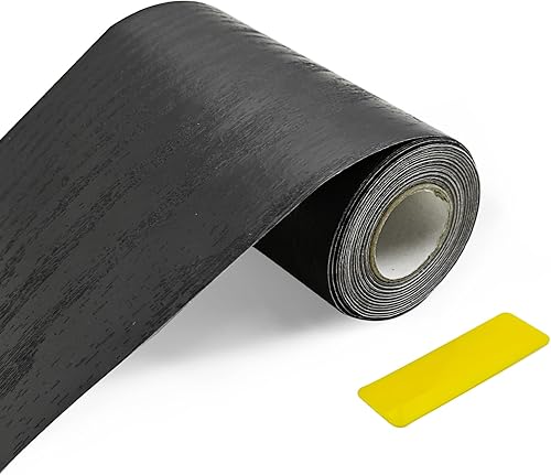 Adhesivo de marco de borde de espejo de grano de madera negra de 3.94 pulgadas x 32.8 pies, bordes de PVC extraíbles impermeables para decoración de