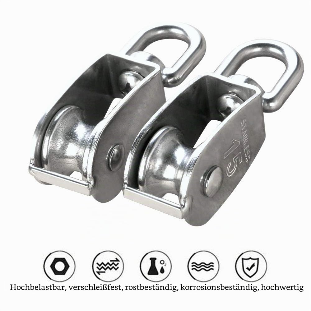 12 Stücke 15MM Umlenkrollen, M15 Riemenscheibe Einzelsatz in Edelstahl 304, Flaschenzug Einzelsatz Schalen Riemenscheibe Roller für Seile den Innen- und Außenbereich - Tragkraft 35kg