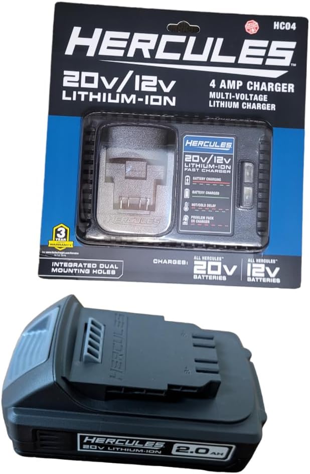 Generic Kit Hercules 20V/12V Lithium-Ion Multivoltage Charger, LED Charge Indicator with 20V 2 Ah Lithium-Ion Compact Battery
