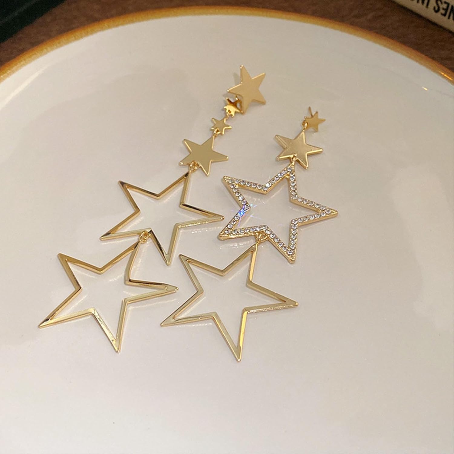 W WEILIRIAN Crystal Star Dangle Earrings Boho Long Star Earrings Hollow Star Drop Earrings Asymmetrical Star Earrings Jewelry for Women - Image 4