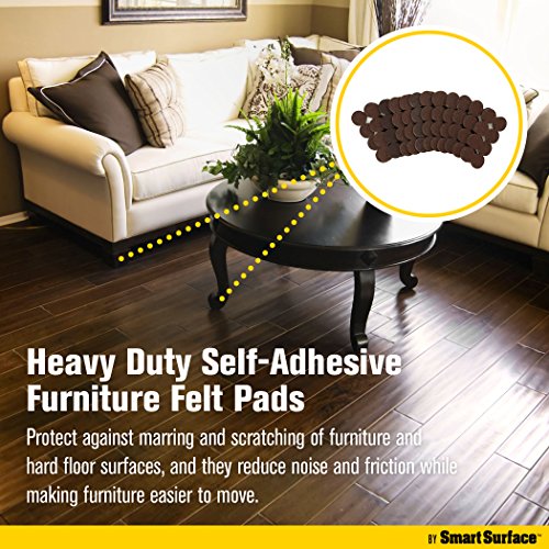 Smart Surface 8827 Heavy Duty Self Adhesive Furniture Felt Pads 1-Inch Round Brown 160-Piece Value Pack In Resealable Bag #TOP4