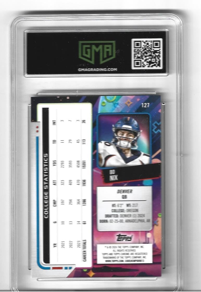 Graded Gem Mint 10 Bo Nix 2024 Football Rookie Card Cosmic Chrome #127 Broncos Young Star Quarterback