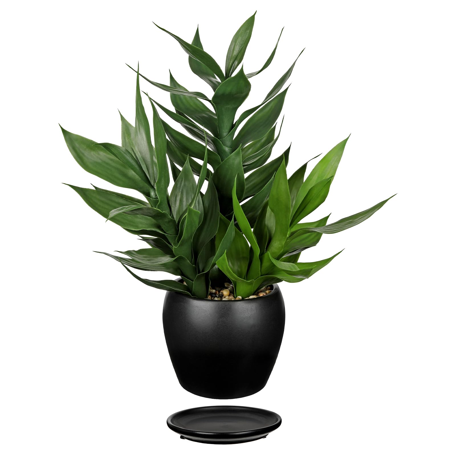 Plantas artificiales de bambú para interiores, 19.6 pulgadas de alto, planta de bambú falsa de la suerte en maceta negra, plantas verdes artificiales decorativas para el hogar, oficina, cocina