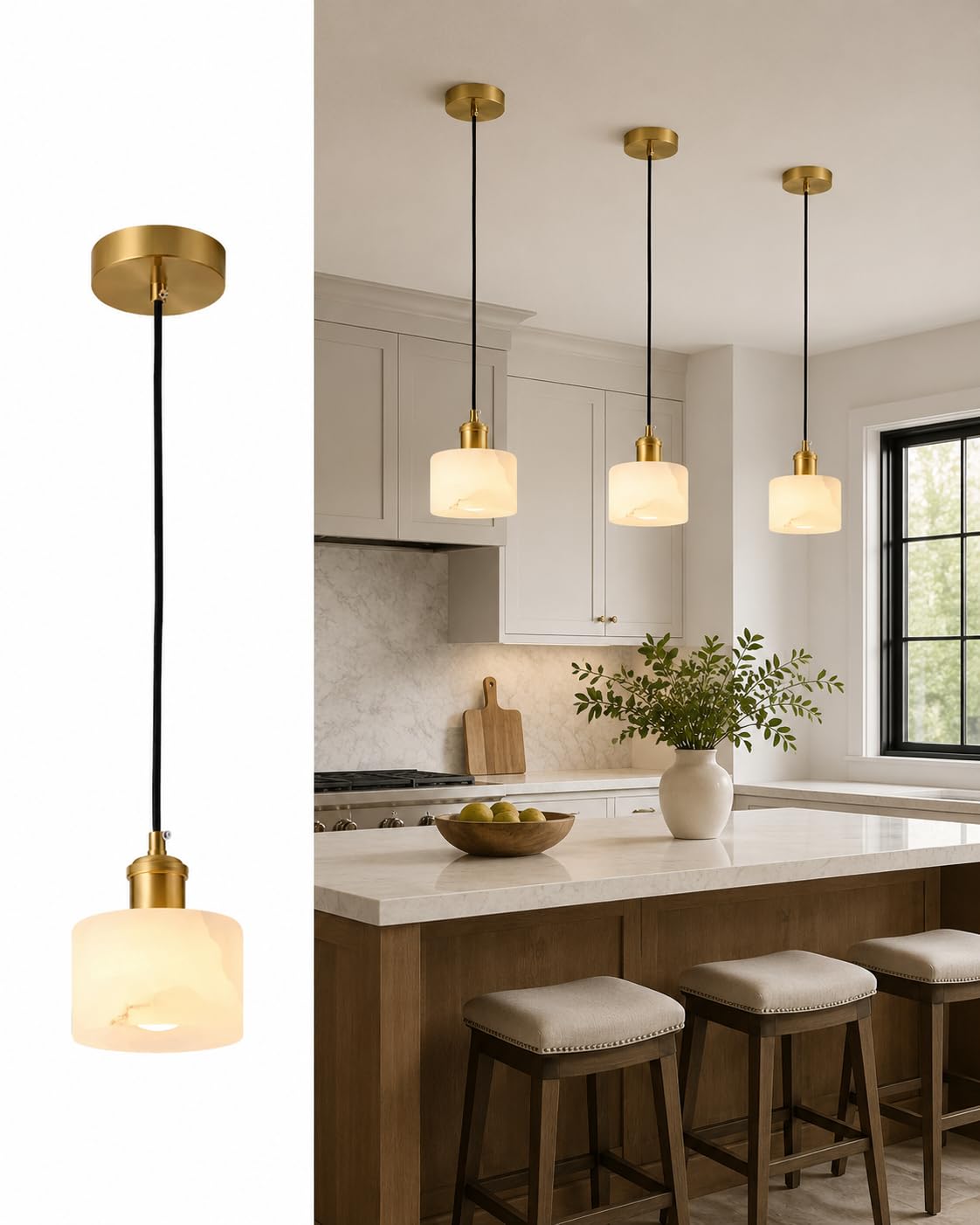 Lampada a sospensione for isola cucina, piccolo lampadario in marmo cablato Illuminazione a moderna artigianale spagnola, lampade a regolabili con cavo UL for sala da pranzo, camera letto, bagno