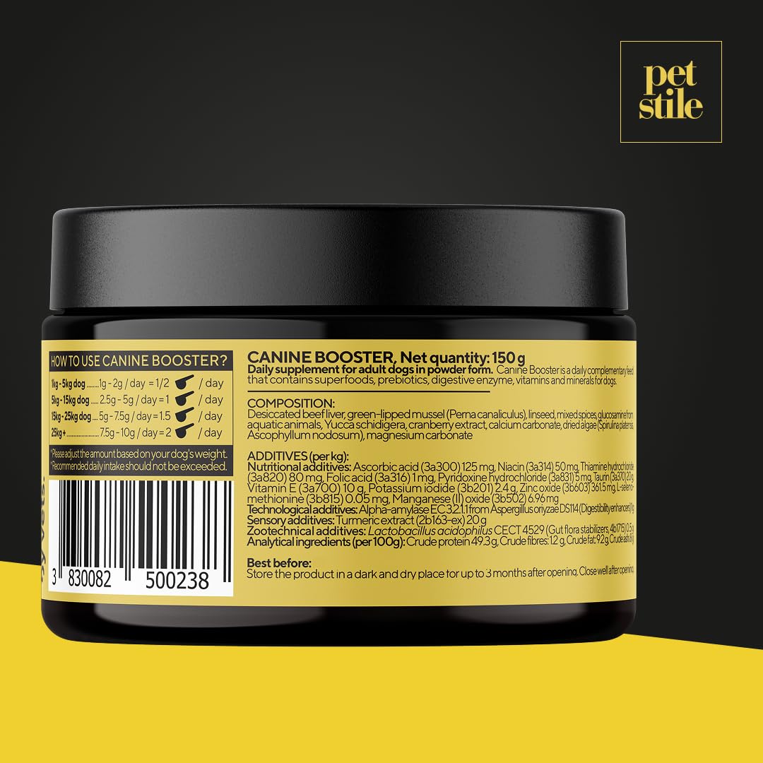 Canine Booster – Integratore per Cani Adulti con Cozza Verde, Curcuma e Probiotici per Articolazioni, Digestione, Pelle, Pelo e Sistema Immunitario (1x 150 g)
