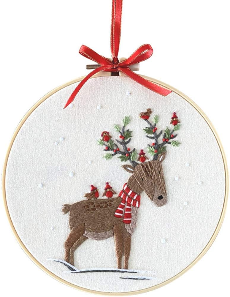 Embroidery Kit Christmas Deer Ornaments Awesocrafts Full Range of Embroidery Starter Kits for Beginners Adults Kids DIY Handmade Easy Patterns (Deer)
