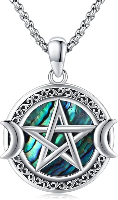 SlowSloth Pentagram Necklace 925 Sterling Silver Triple Moon Goddess Necklace Pendent Wiccan Jewellery Pagan Amulet Gifts for Women Men