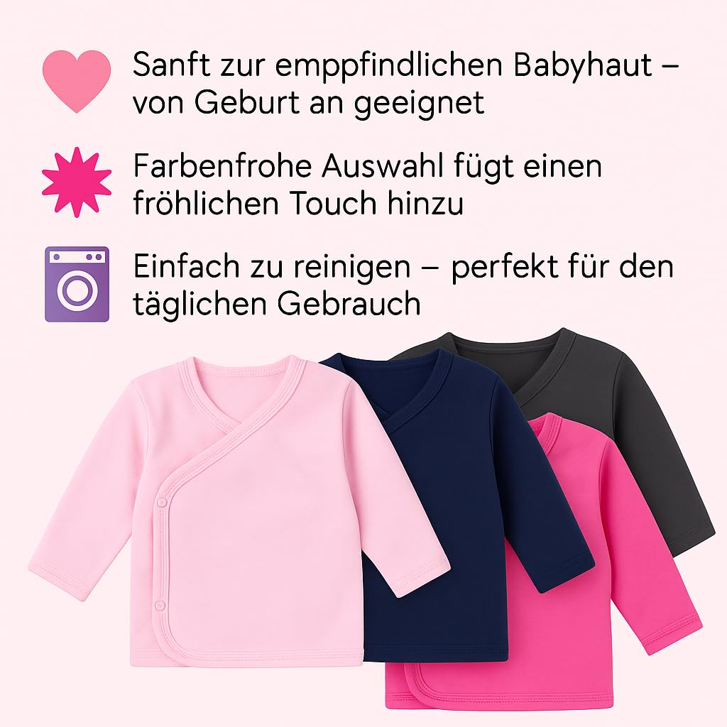 LOREZA® Lot de 5 Chemises Cache-cœur à Manches Longues pour Fille – 100% Coton – Gilet bébé