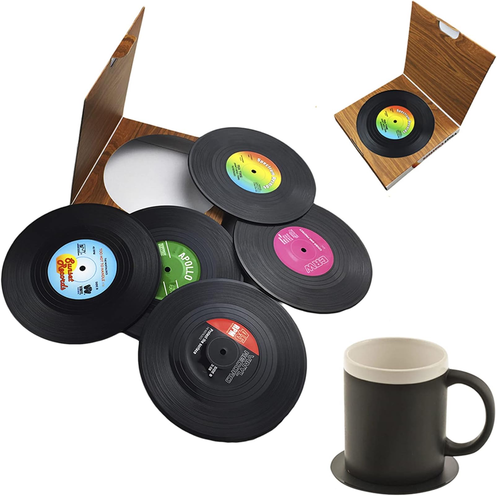 Dooppa6PCS Coasters Retro Vinyl CD Record Coaster Classic Music Style Cup Mat