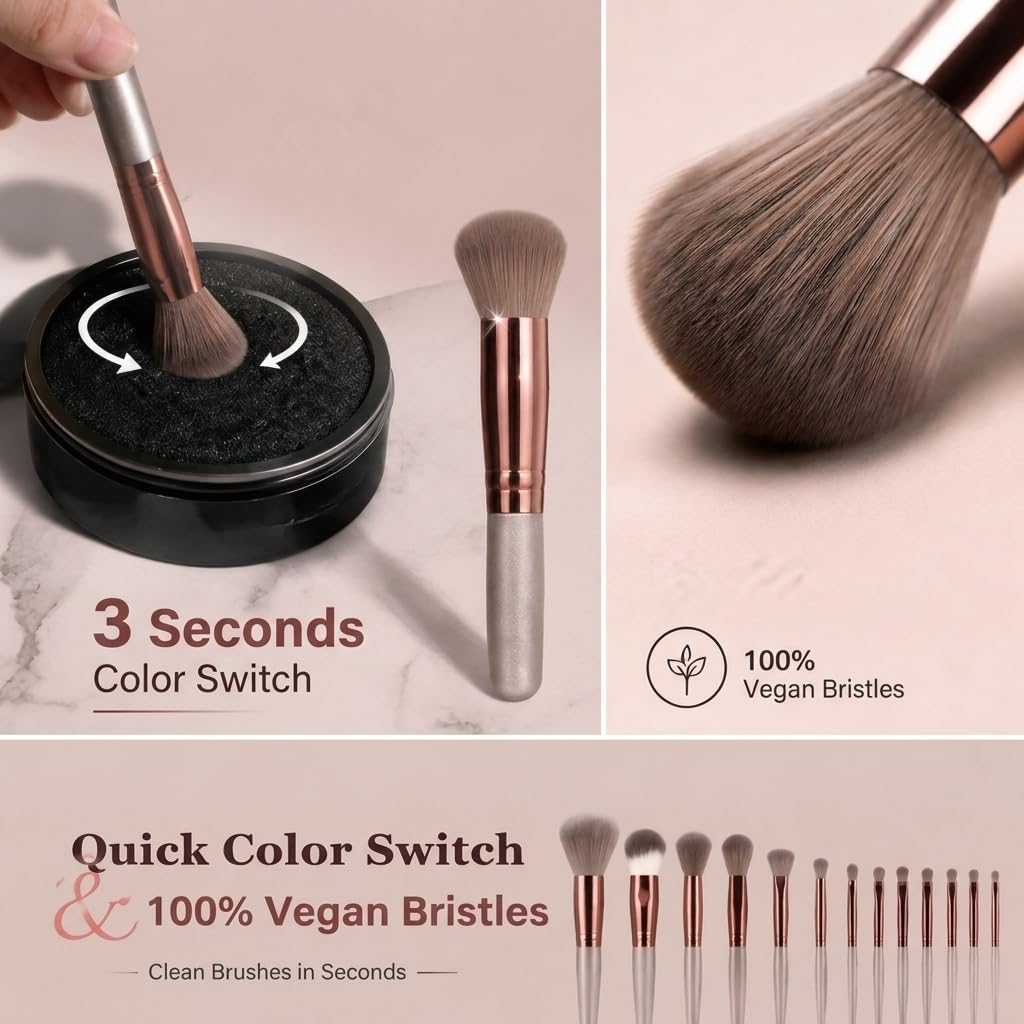 Ensemble de pinceaux de maquillage et d'éponges pour débutants, pinceaux cosmétiques synthétiques avec houppettes triangulaires, mini éponges, bandeau de spa et bracelets de lavage pour le maquillage