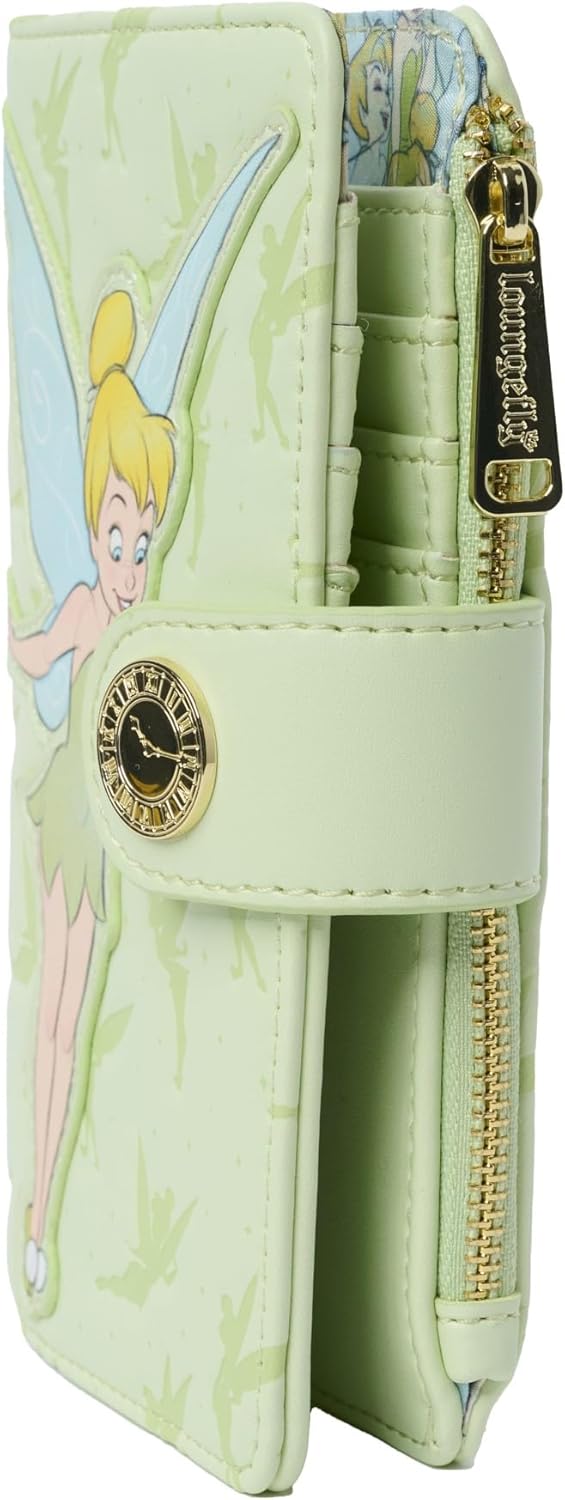 Loungefly Disney Tinker Bell Womens Wallet Snap Flap Clutch Bifold Green Fairy