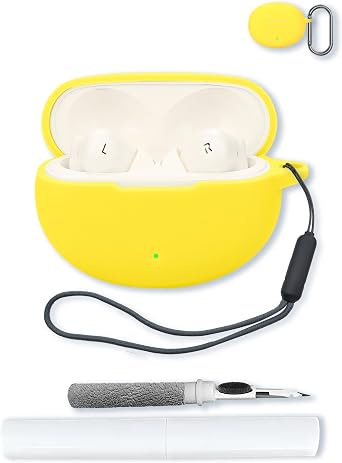 for OnePlus Nord Buds 3 Pro2024 Soft Silicone Protective Case Cover with Keychain,Cleaning Kit and Lanyard-Yellow