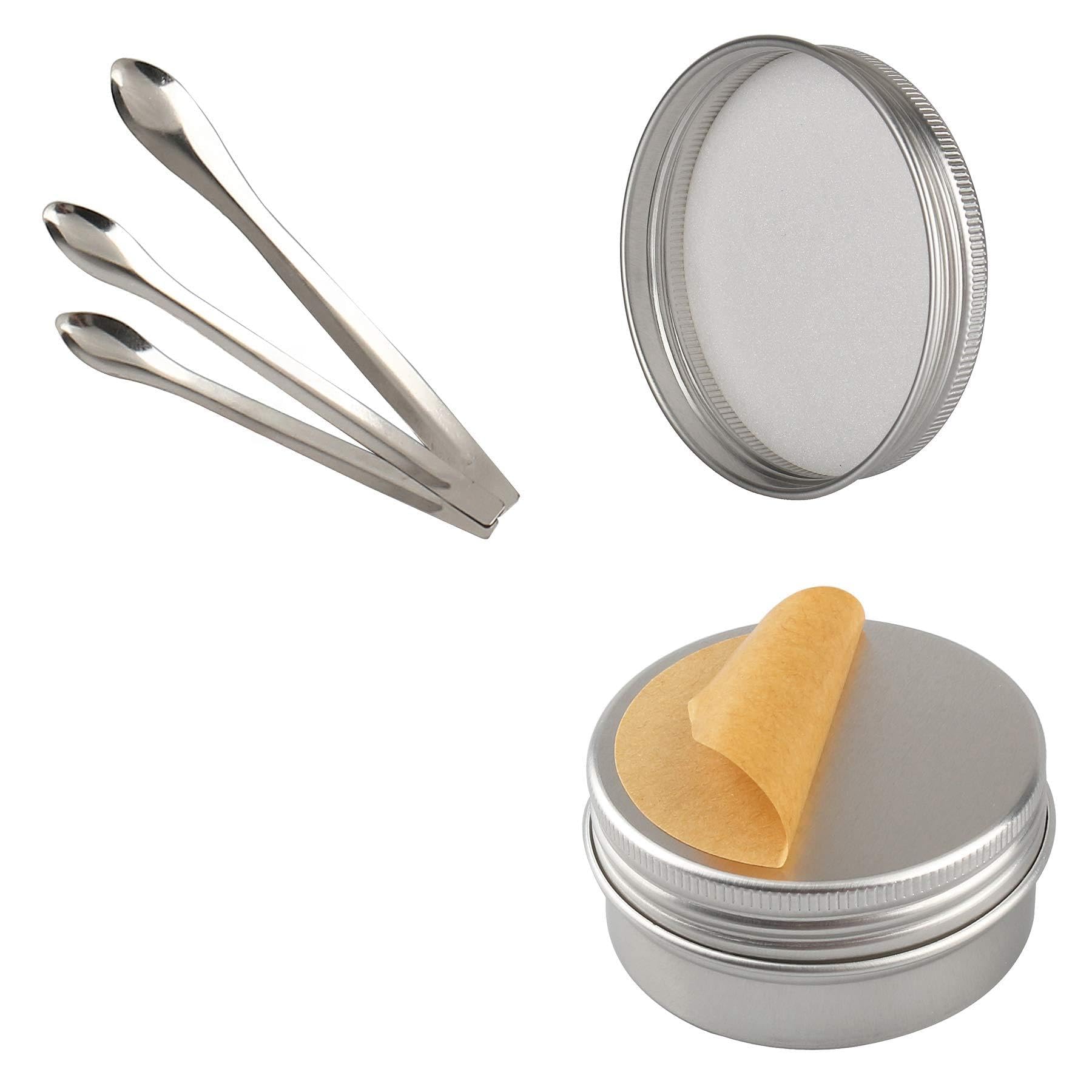 Aluminiumdosen, 150 ml, 100 Stück Schraubdeckelbehälter für Lippenbalsam, DIY-Kerzen, Salbe und Pulver, mit Löffeln und Etiketten im Lieferumfang enthalten