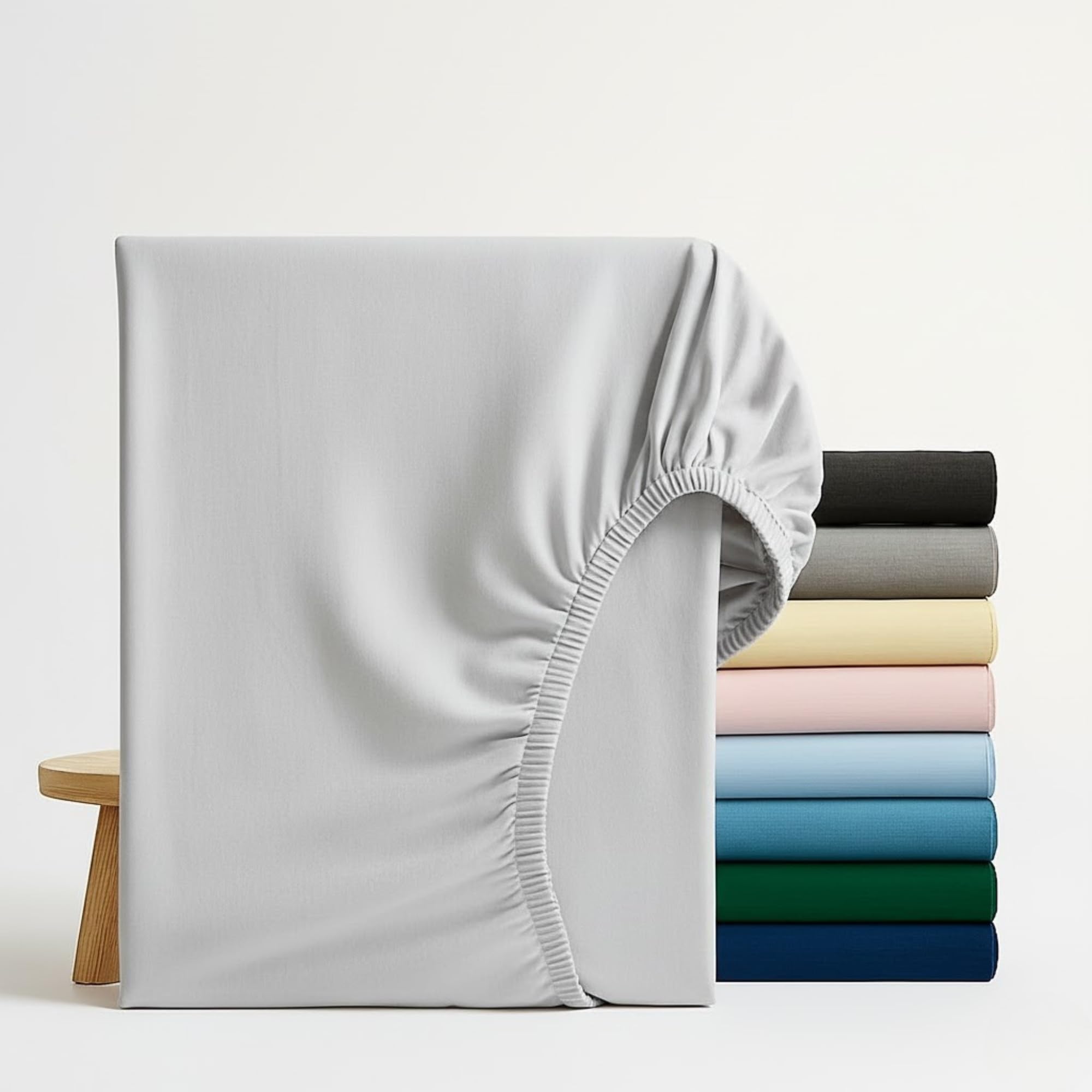 Q&H Bedding Double Fitted Sheet Silver, 30cm Extra Deep Fitted Sheet, Soft Brushed Microfiber Elastic Bed Sheets, Shrinkage, Fade Resistant, Washable Sheets — image 1
