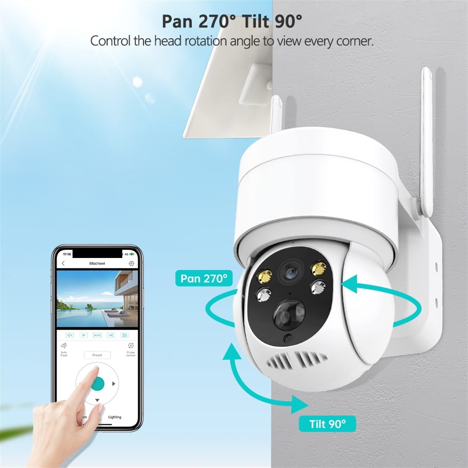 Camera Surveillance, Caméra solaire détection humaine panneau solaire Recharge batterie caméra IP couleur Vision nocturne caméras de sécurité vidéo CCTV extérieures ,Sécurité, Antivol(128GB Card)