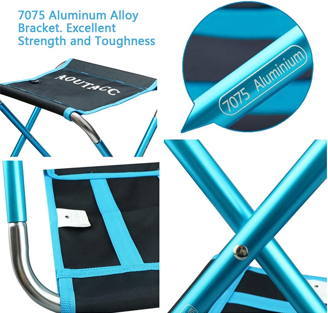 Tabouret pliable avec sac de transport, support en alliage d'aluminium, léger et portable pour camping, pêche, randonnée, voyage, barbecue (bleu, taille L - 30 x 27,9 x 29 cm)