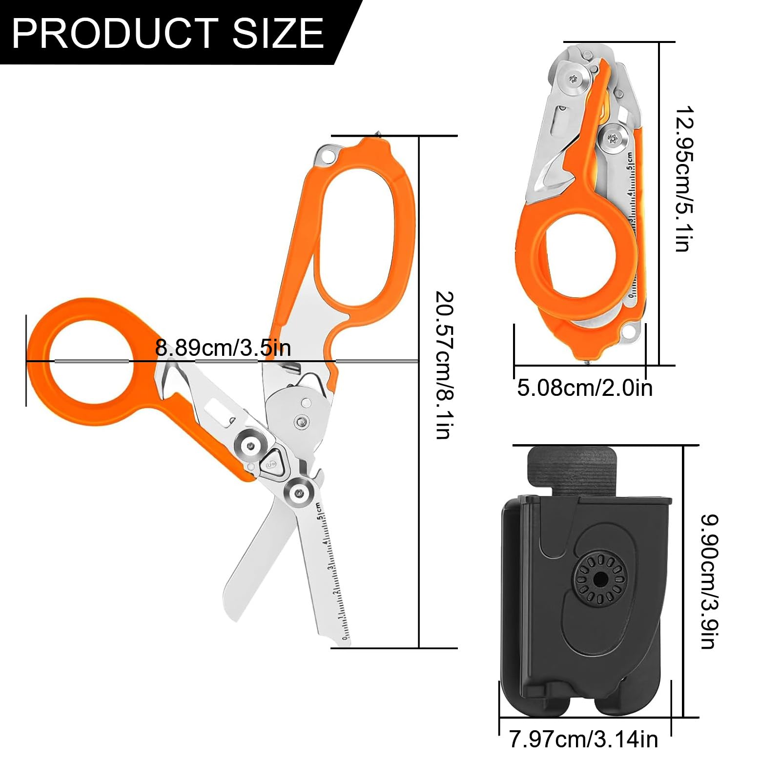 Pinza Multiuso, Multitool in Acciaio Inox con Fodero Portatile, Pinza Multifunzione Autobloccante, Pinza Pieghevole, Campeggio, Riparazione, Emergenza, Arancio