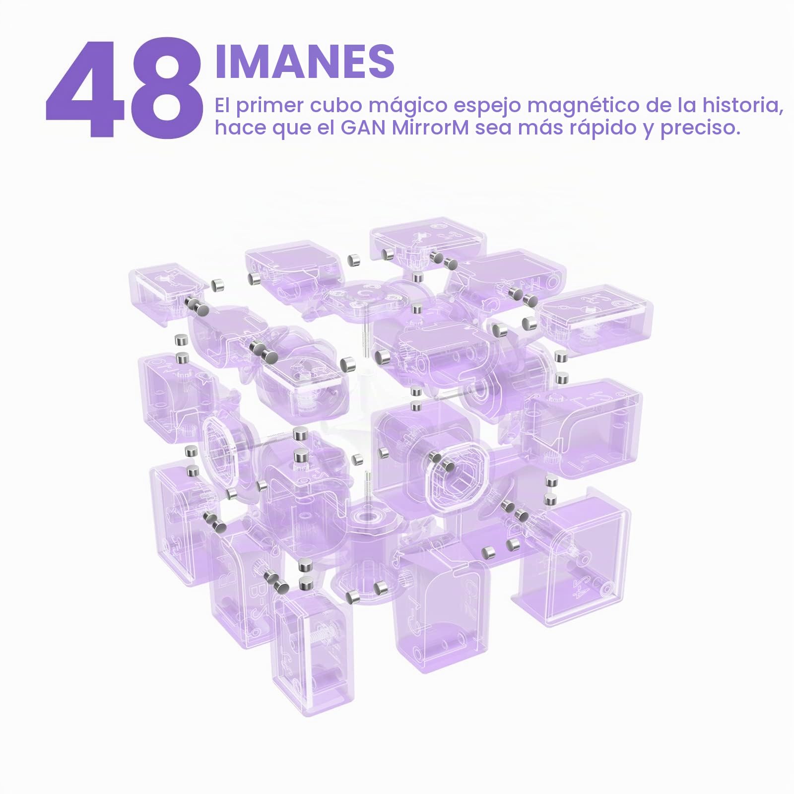 GAN Mirror Cubo Magico Magnetico Cubo Espejo,Speed Cube 3x3 con 48 Imanes,Rompecabezas Niños Adultos(Violeta,sin Pegatinas)