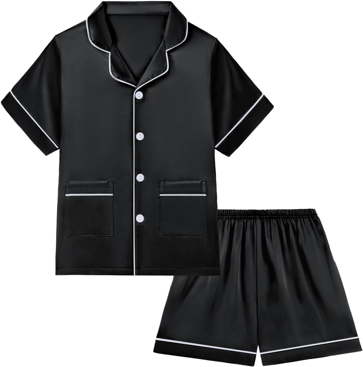 Weixinbuy Girls Pajamas Satin Pajama Set for Girls 2Pcs Silky Pjs Sleepwear Short Sleeve Button Down PJ Set Gifts for Kids