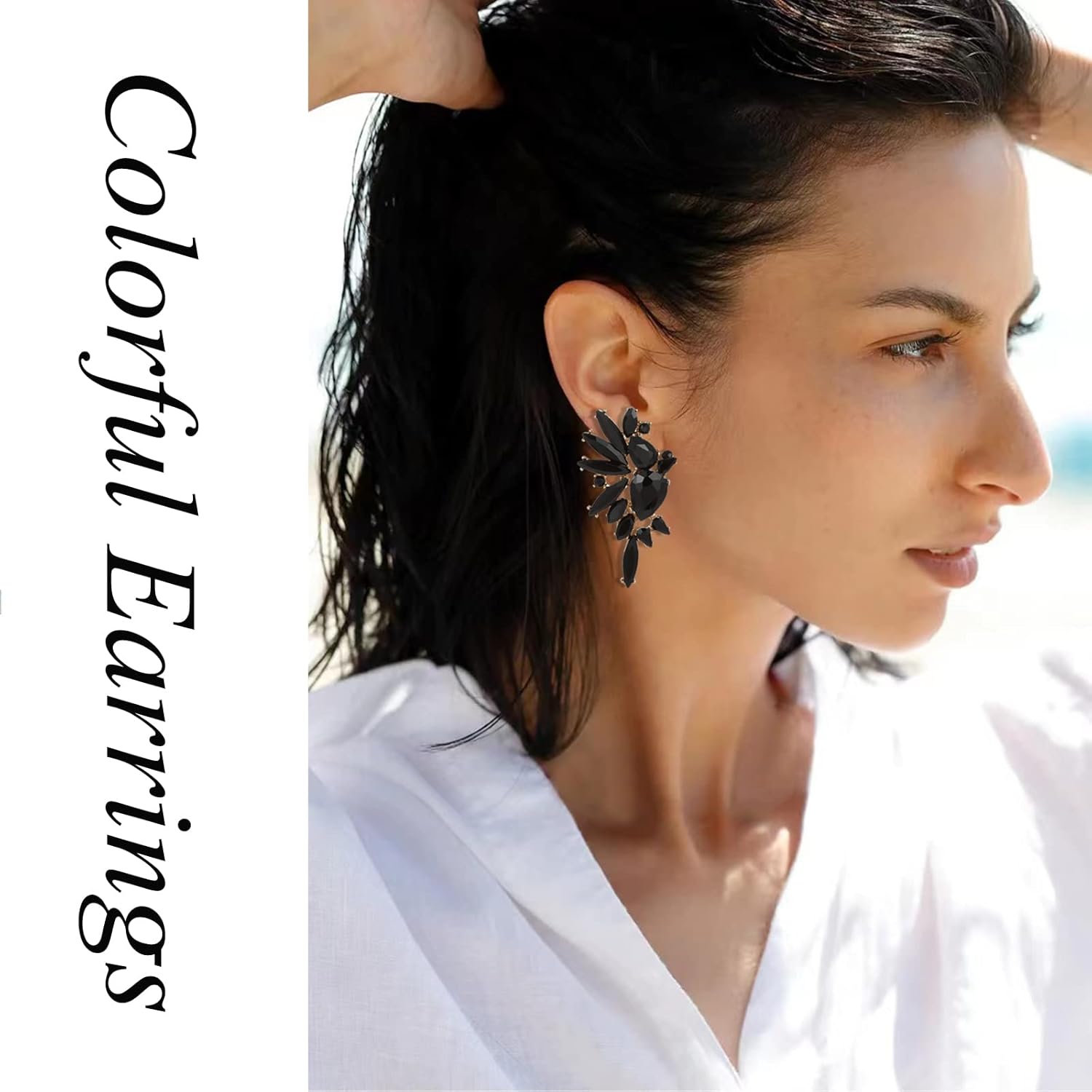 Vintage Rhinestone Statement Earrings for Women Fashion Bling Colorful Crystal Cluster Drop Dangle Earrings - Image 2