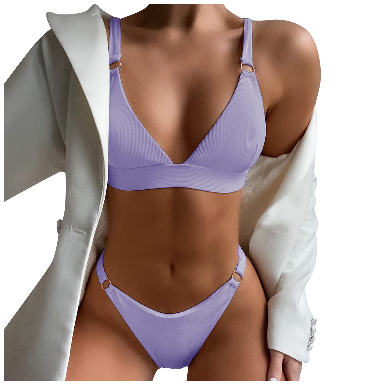 AYAZER Traje de baño para mujer, cintura alta, parte superior recortada, dos piezas, traje de baño de talle alto, bikini para mujer, bikini de leopardo, traje de baño para mujer, 01-púrpura, S