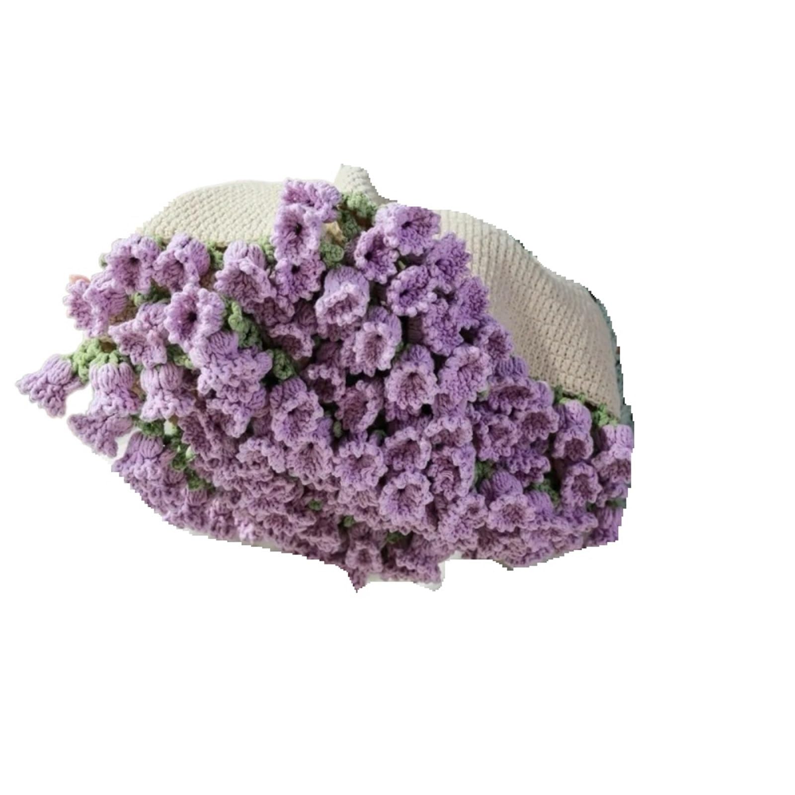 TRRYUIP Bouquet Blanket Creative 60cm Flower Bouquet Blanket Finished Product Crocheted Sunflower Valley Blankets(Light Purple)