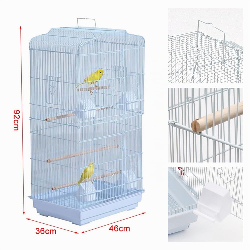 Cage à Oiseaux Décorative avec Toit Ouvrable, Cage à Perruches en Métal avec Balançoire, Plateau Coulissant, Multiples Portes, Perchoirs, Cage pour Les Petits Oiseaux-46 * 36 * 92cm (Blanc)
