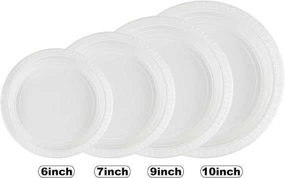 Blue Sky 10 Inch White Plastic Plates - [100 Count] Disposable Plastic Plates, Microwave Safe, Perfect for Birthday Parties, Weddings, Banquets, Picnics, and Everyday Use