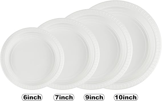 Blue Sky 10 Inch White Plastic Plates - [100 Count] Disposable Plastic Plates, Microwave Safe, Perfect for Birthday Parties, Weddings, Banquets, Picnics, and Everyday Use