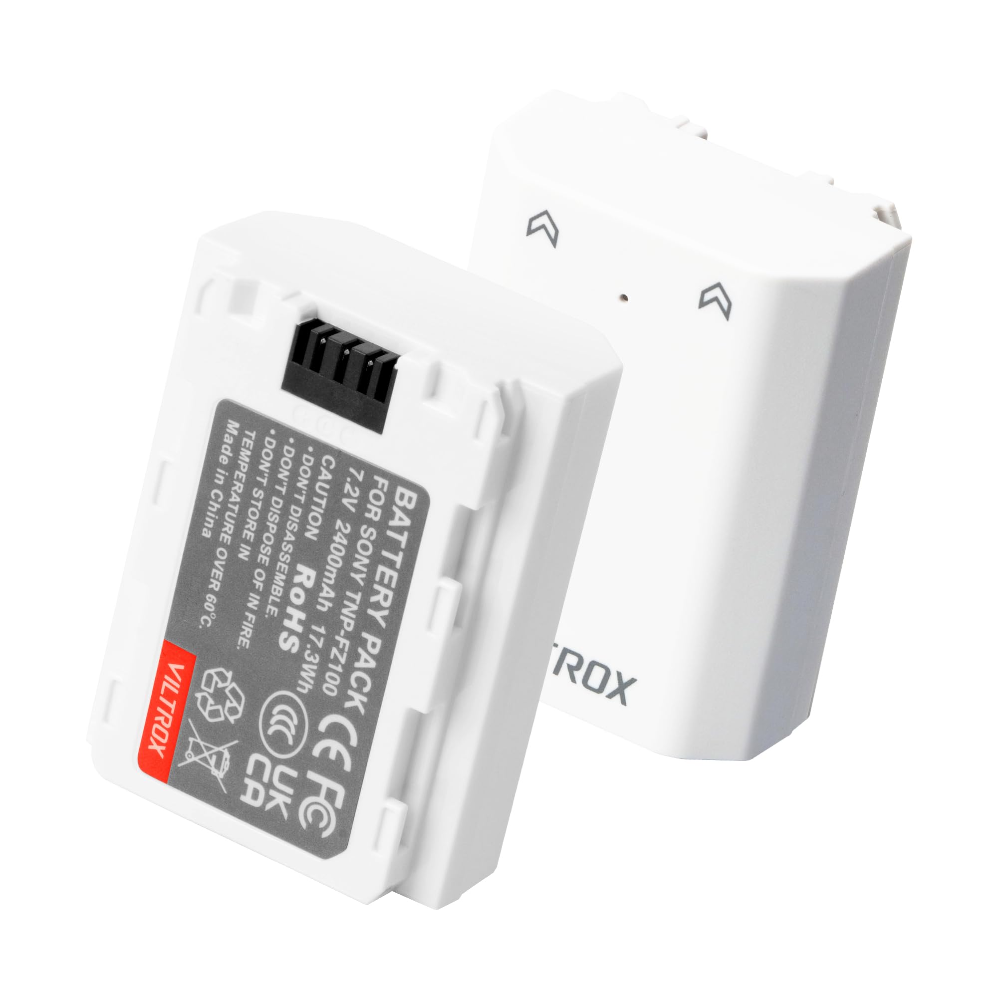 VILTROX 2 Pack NP-FZ100 Batería de Repuesto para cámara de 2400mAh Recargable con USB-C Carga Rápida de 2,5 Horas Compatible con Sony A7R IV, A7R III, A7 III, A7C, A7C II, A6500,A6600,A6700,FX3,ZV-E1