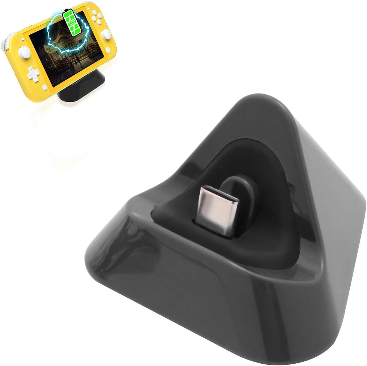 ECHZOVE Gray Charging Dock for Nintendo Switch Lite, USB Type-C Charger – Includes Nonskid Design & Portable Tabletop Mount