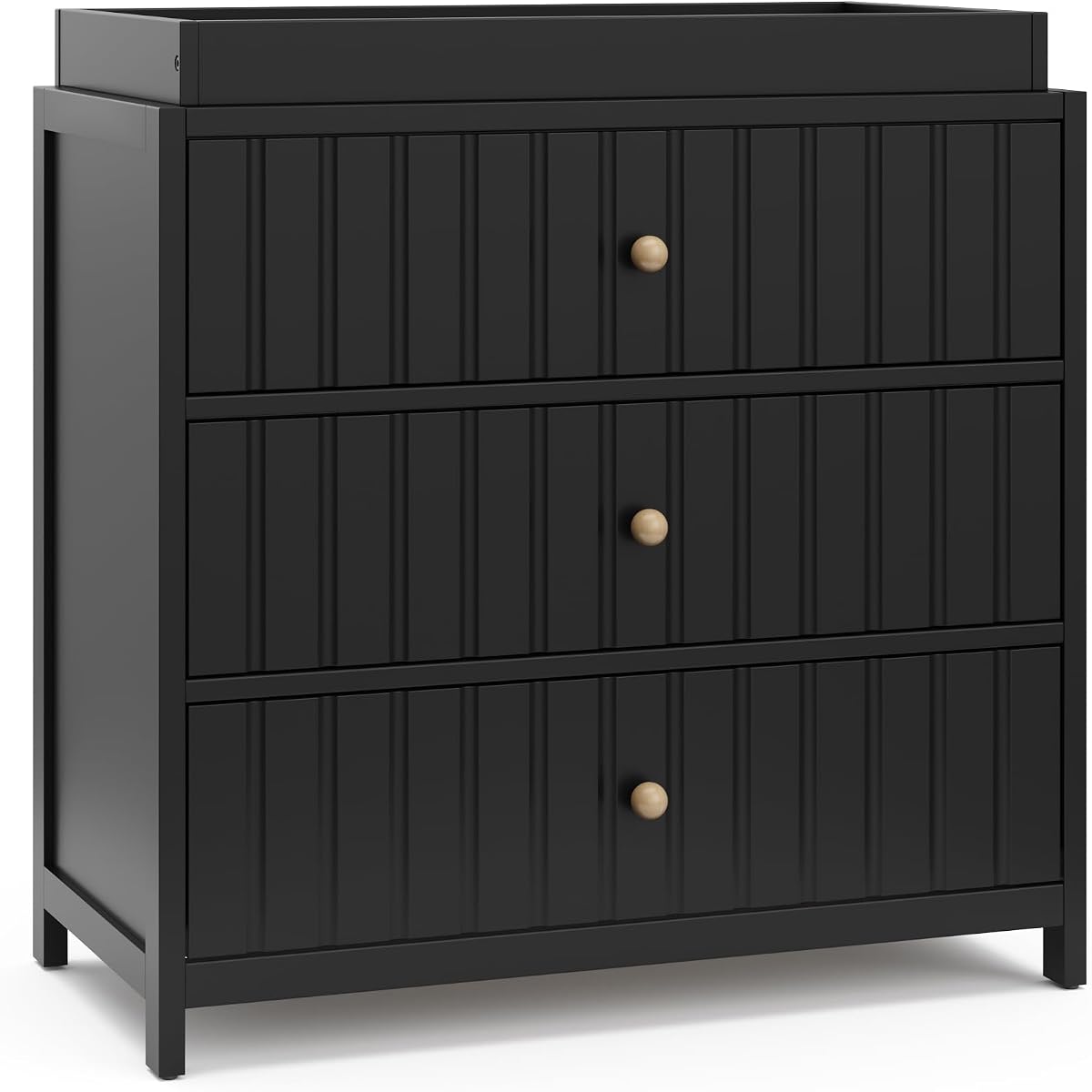 Graco Teddi Cómoda de 3 cajones con cambiador, negro | Cómoda de almacenamiento de madera con certificación GREENGUARD Gold para guardería y dormitorio infantil, sistema de cajones entrelazados, rieles preinstalados
