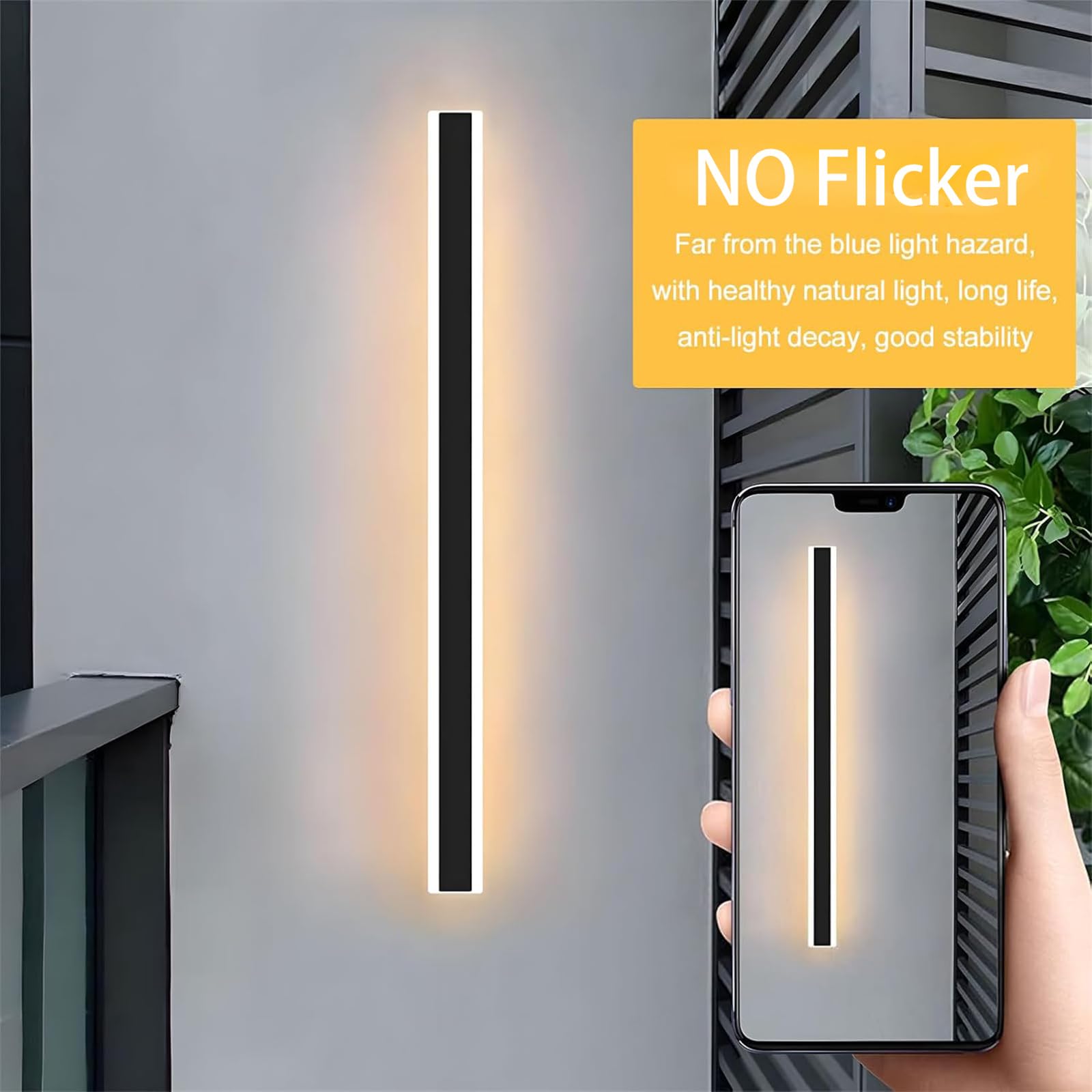 LED Aussen Wandleuchte Dimmbare mit Fernbedienung Wandlampe Lange Villa IP65 Wasserdicht Wandlicht Innen 3 Farbtemperaturen 10%-100% Helligkeit Wandbeleuchtung Metall Acryl für Garten (Schwarz,40cm)