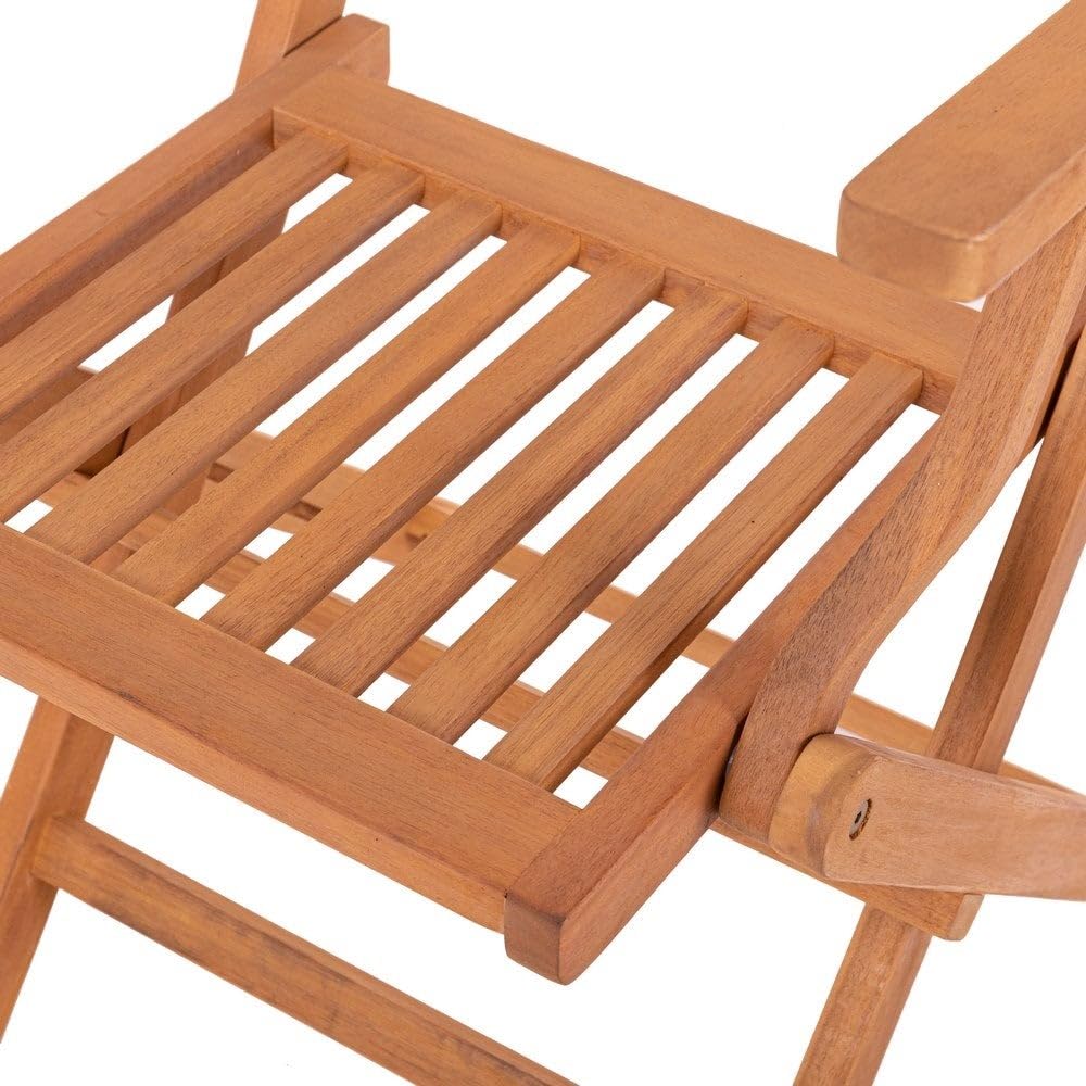 LOLAhome Silla de jardín Resistente y Plegable, con reposabrazos | De Madera natual sostenible de Acacia con FSC | para Exterior, jardín, terraza, balcón o Piscina | Kate