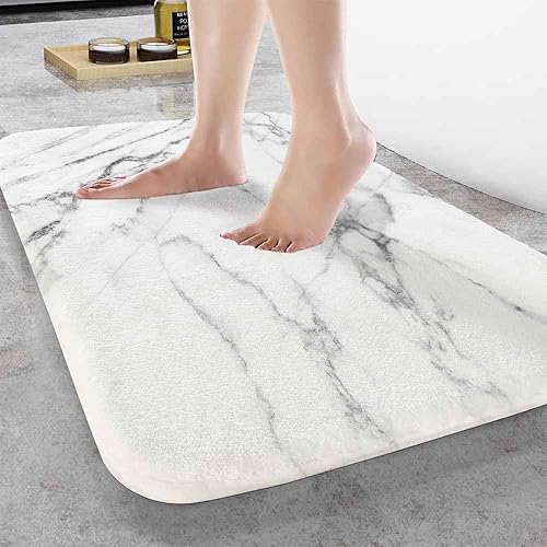 Miniatura 2 de Tapete de baño de mármol abstracto con textura de mármol blanco y gris, tapete de baño antideslizante con parte trasera de goma para bañera,