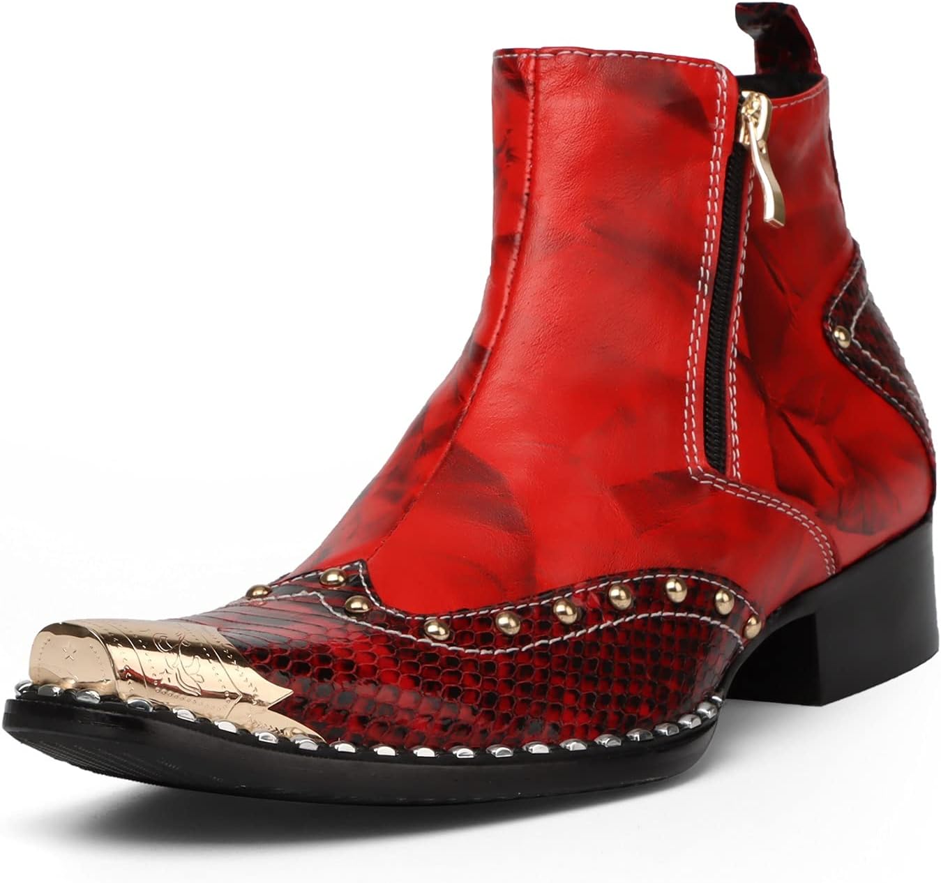 Ankle Boots for Men Patchwork Boots Two Tones Dual Zippers Steel Toe Office Party for Club Genuine Pure Leather The First Layer of Cowhide