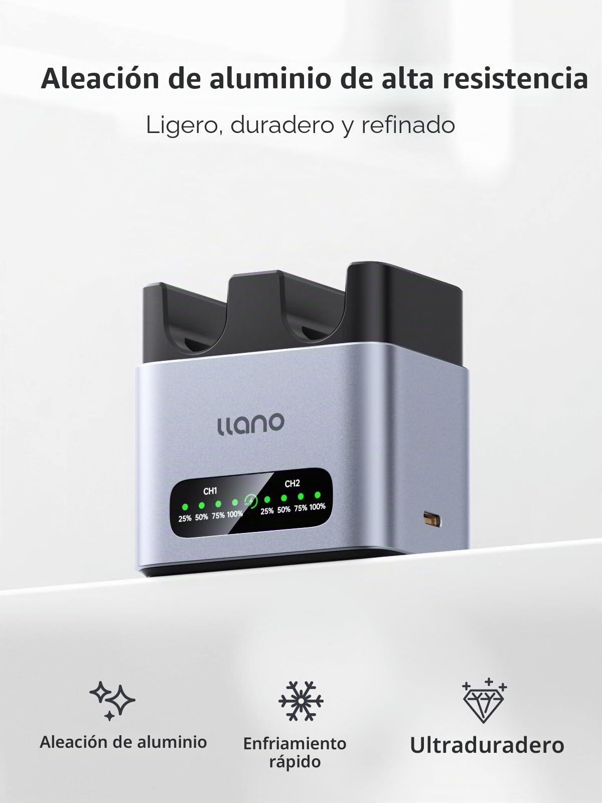 llano Cargador Rápido de 20W para LP-E17 Baterías, 2-Slot para Canon EOS R50, R8, R10, R100, RP, T6i, T7i, T8i, T6S, SL2, SL3, M3, M5, M6,77D,200D, 750D,con Indicador LED,USB-C,Carcasa de Aluminio CNC