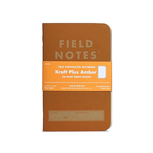 Field Notes Kraft Plus Edition Amber Orange - Paquete de 2 cuadernos de notas de papel perforado con gráficos de puntos, 3.5 x 5.5 pulgadas