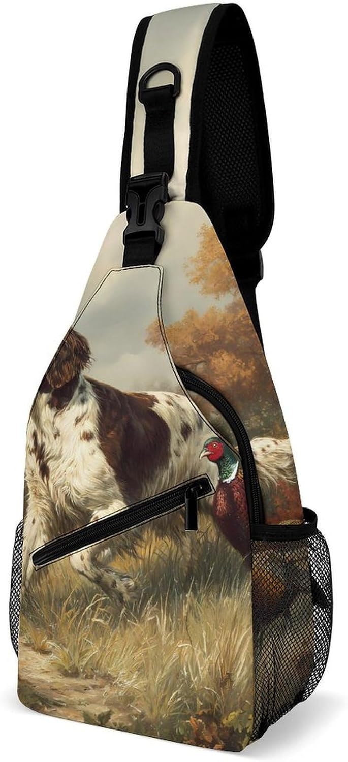 Springer Spaniel Dog Hunting Men Crossbody Sling Backpack Chest Bag | Travel Fanny Pack,Hiking Daypack,Print Shoulder Bags