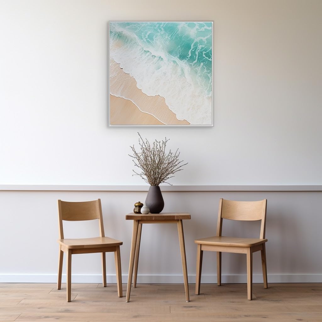 Canvas for Living room. Serenity by the Shore: A Tranquil Beach Oasis Captured in Square Splendor, 27 x 18 inch Canvas Wall Art - Contemporary Masterpieces - Modern Home Decor