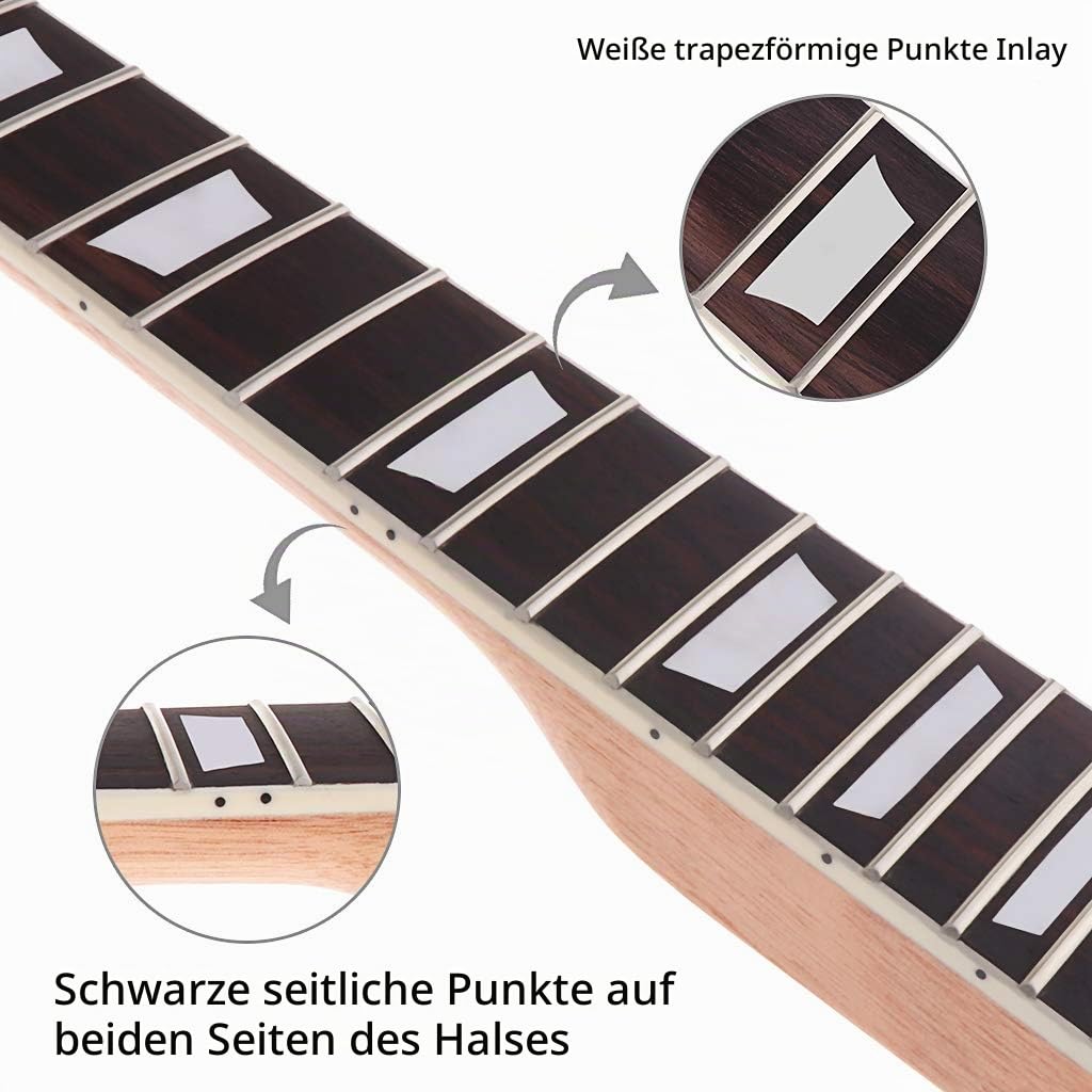 Alnicov E-Gitarrenhals DIY für Gibson LP Gitarren Teile Ersatz 22 Bünde Mahagoni Hals Palisander Griffbrett mit weißen Trapez-Punkten Inlay Natur