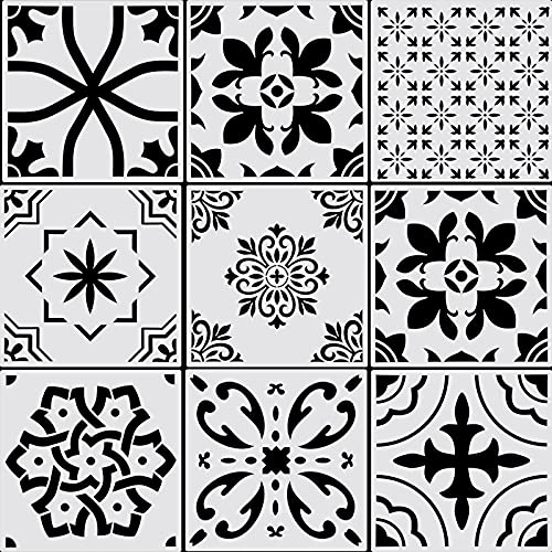 9 Pieces Floor Stencils Wall Stencils for Painting, Large Tile Stencils for Painting Walls Concrete Floor Stencils Drawing Pattern Templates Kit in 9 Styles (Vintage Style, 12 x 12 Inch)