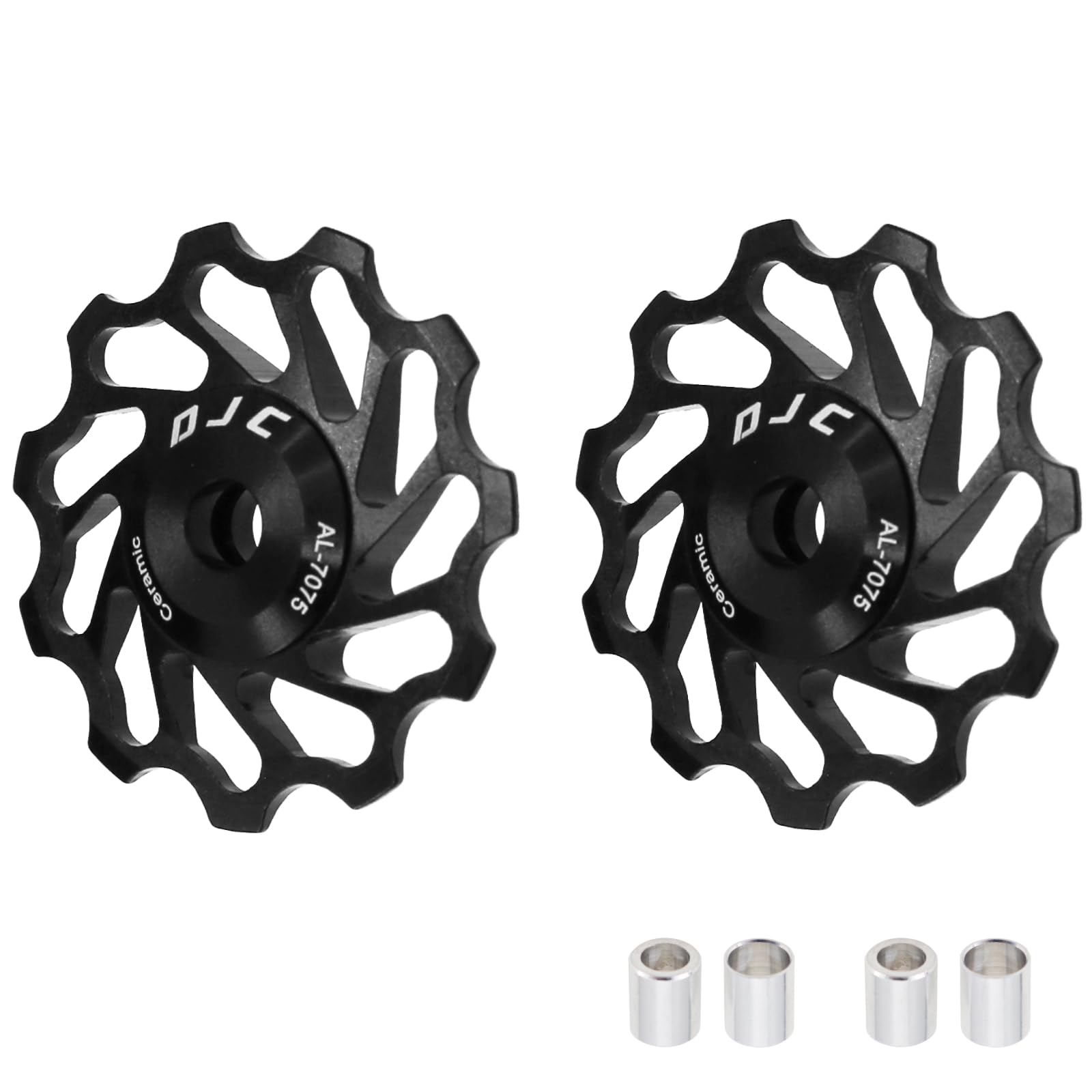 DJC Bike Ceramic Bearing Pulley Wheel 2pcs Guide Roller 11T 12T 13T 14T 15T 16T MTB Road Bike Rear Derailleur for Shimano for Sram Pulley oilslick (Black, 2pcs 11T)