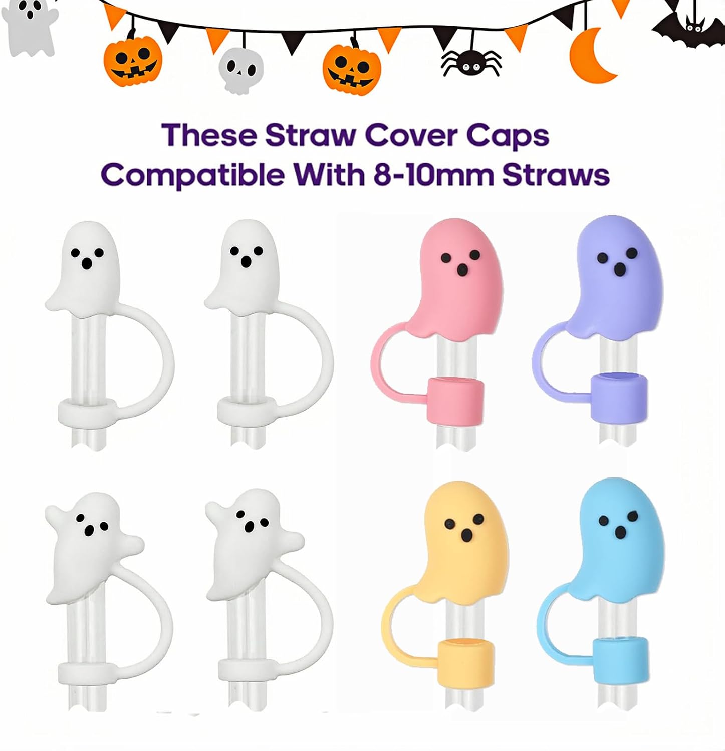 Christmas Halloween Straw Covers Cap Compatible with Stanley Cup 30 40 oz, Silicone Reusable Drinking Straw Topper, Funny Tumbler Accessories 2024 Halloween Christmas Gifts (Halloween-8pcs) image 3