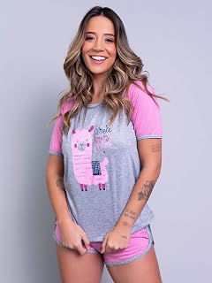 Pijama Vekyo Feminino Short Doll Manga Raglan Adriana Tamanho:M;Cor:Rosa Claro;Gênero:Mulher