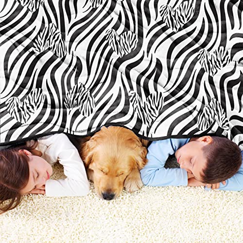 Sowide Zebra Blanket, Black White Soft Fleece Blanket Throws, Flannel Zebra Animal Print Blanket with Hearts - Image 2