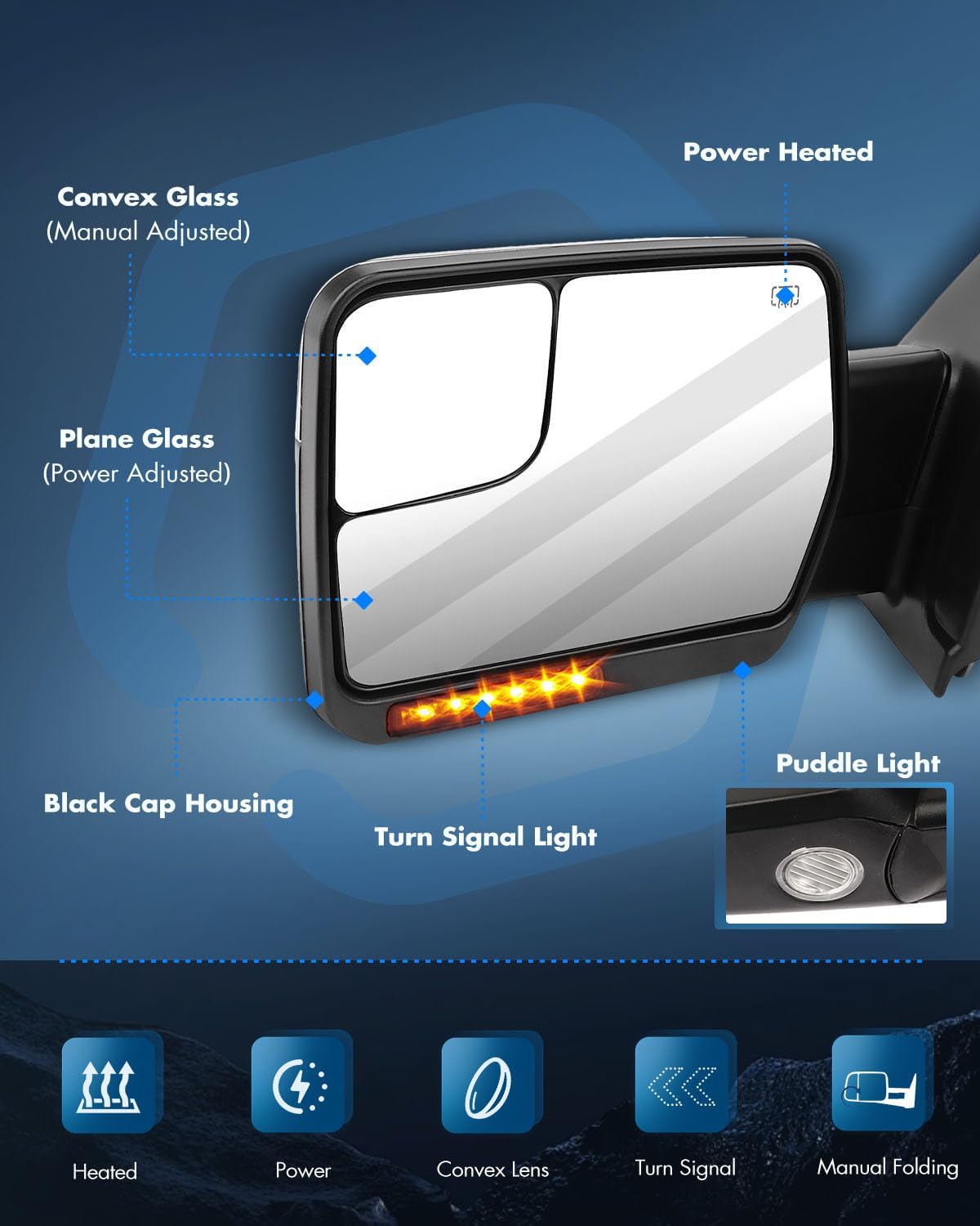 ECCPP Replacement fit for Ford for F-150 2004-2014 Passenger Chrome Towing Mirror Power Heated Puddle Light Turn Signal Right Side View