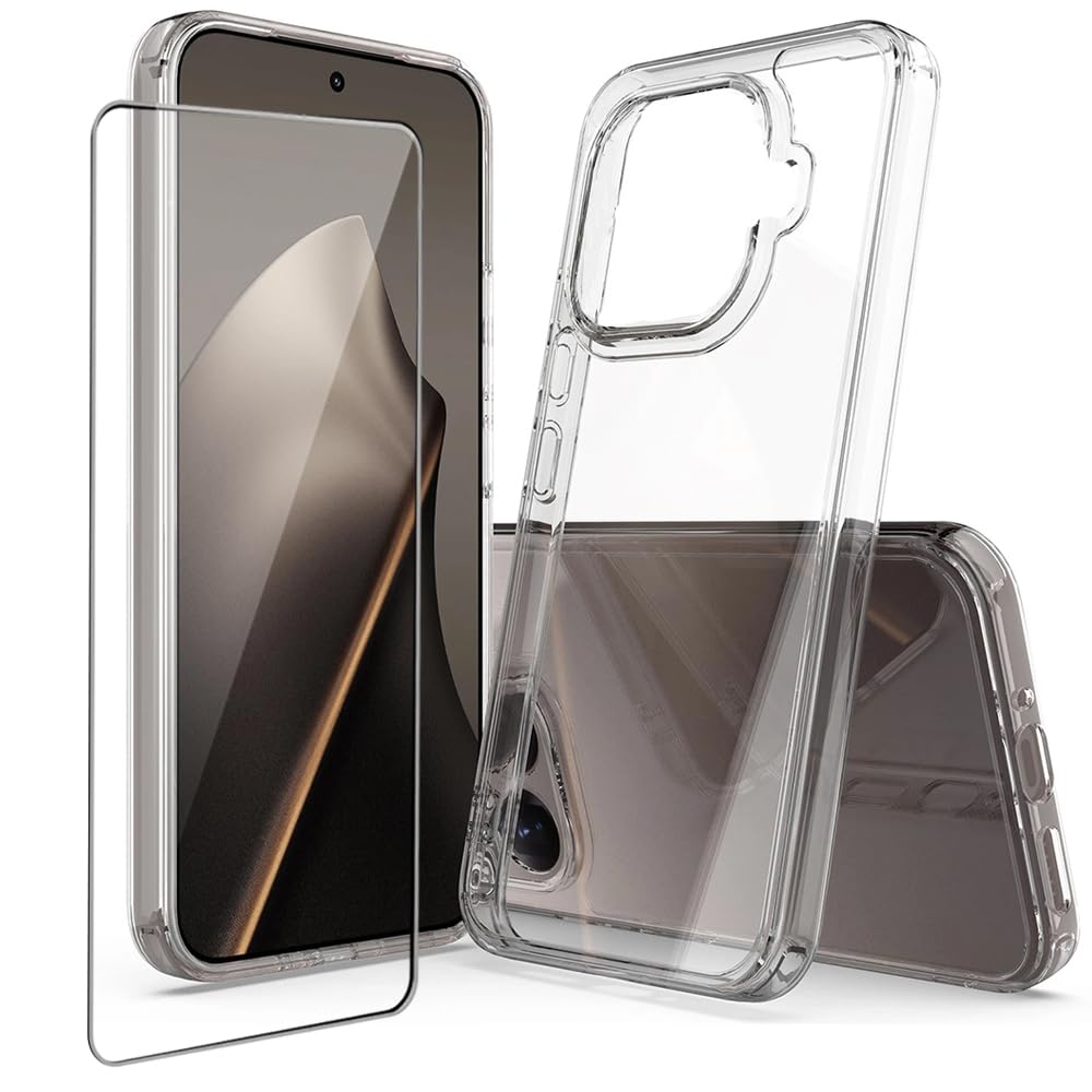 Niopiee für Xiaomi 15T Pro Hülle Kristallklar Stoßfest Handyhülle Hybrid Slim Hartcase mit Gehärtetes Glas Schutzfolie Ganzkörper Anti-Gelb Anti-Kratzer Telefon Schutzhülle Cover