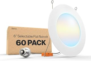 Sunco 60 Pack 5CCT LED Recessed Lighting 6 Inch, 1200 LM High Brightness, Ultra Thin Flat Can Lights, 2700K/3000K/4000K/5000K/6000K Selectable, Dimmable, 15W, Retrofit Installation - UL Listed